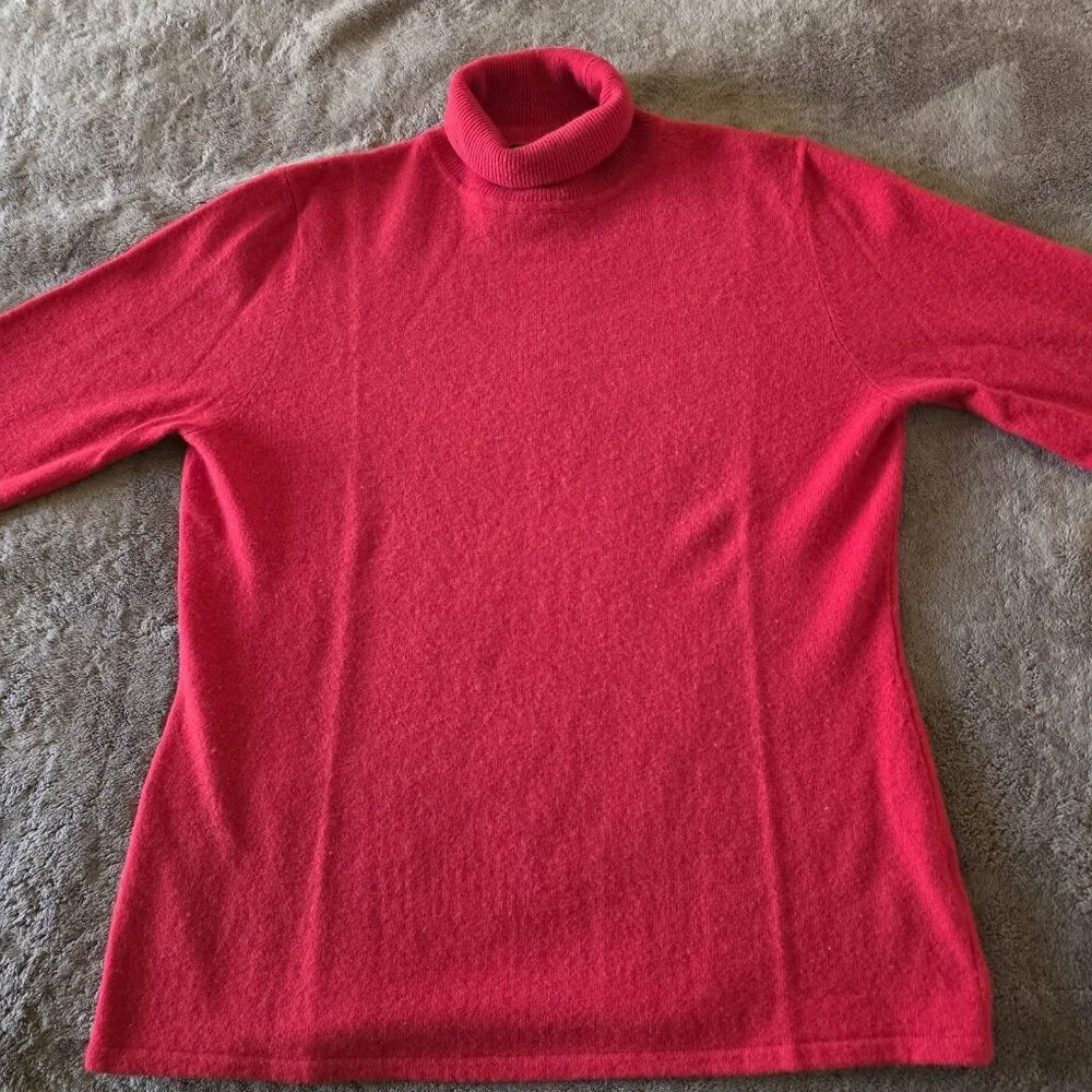 Ralph Lauren Red Cashmere Merino Angora Wool Turtleneck Sweater M